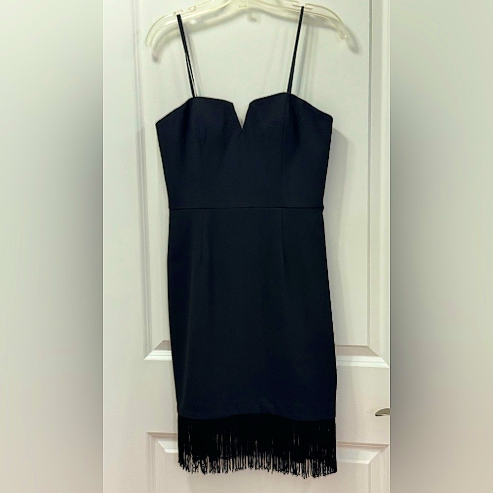 Aidan Mattox Strapless Little black dress with fringe size 6